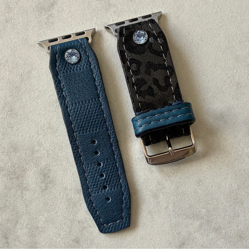Spark*l Authentic Upcycled Blue & Black Apple Watch Band Skinny Sivella - Size 2